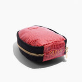 Women’s Crocodile Embossed Leather Foldable Slippers with Eco-Fur