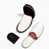 Women’s Crocodile Embossed Leather Foldable Slippers with Eco-Fur